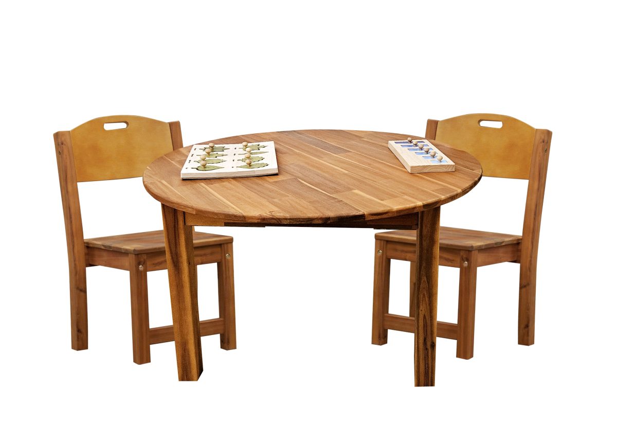 Acacia Large Round Table with 2 Stacking Chairs - Image 7