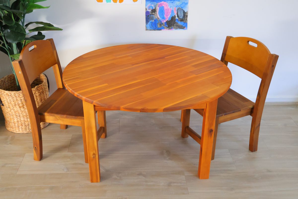 Acacia Large Round Table with 2 Stacking Chairs - Image 6