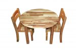 Hardwood Medium Round Table with 2 Stacking Chairs