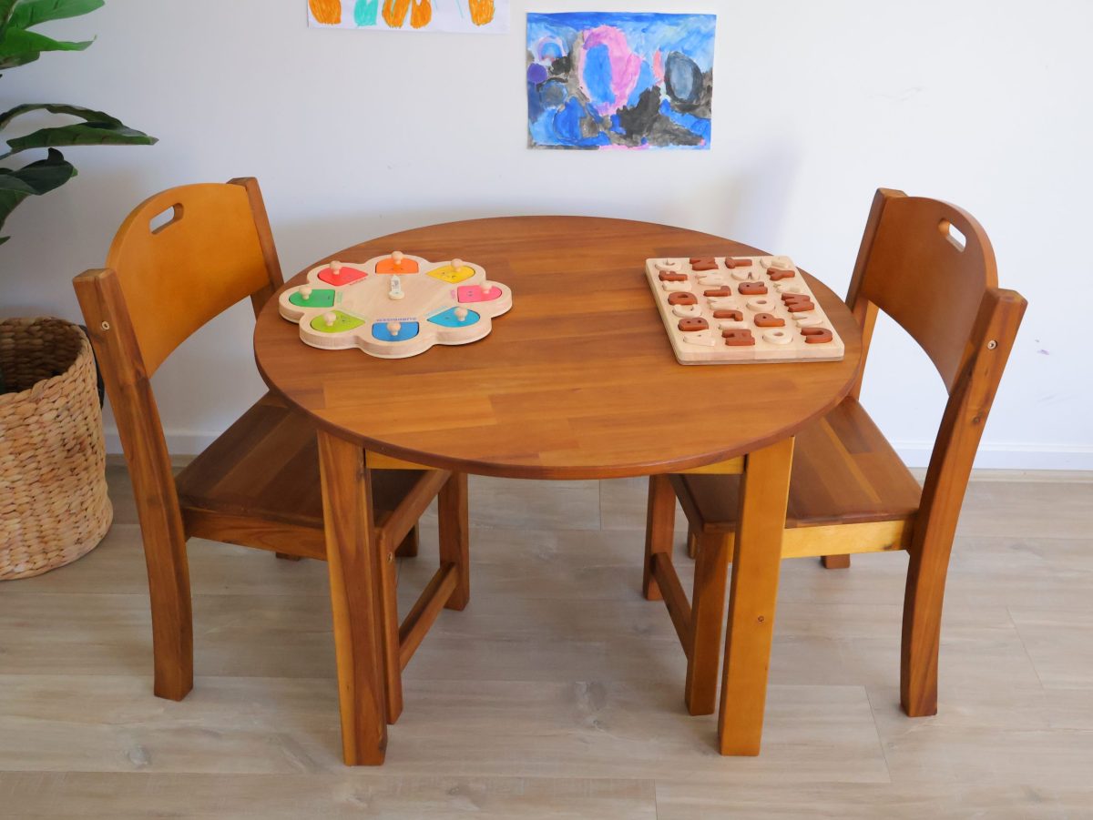 Hardwood Medium Round Table with 2 Stacking Chairs - Image 2