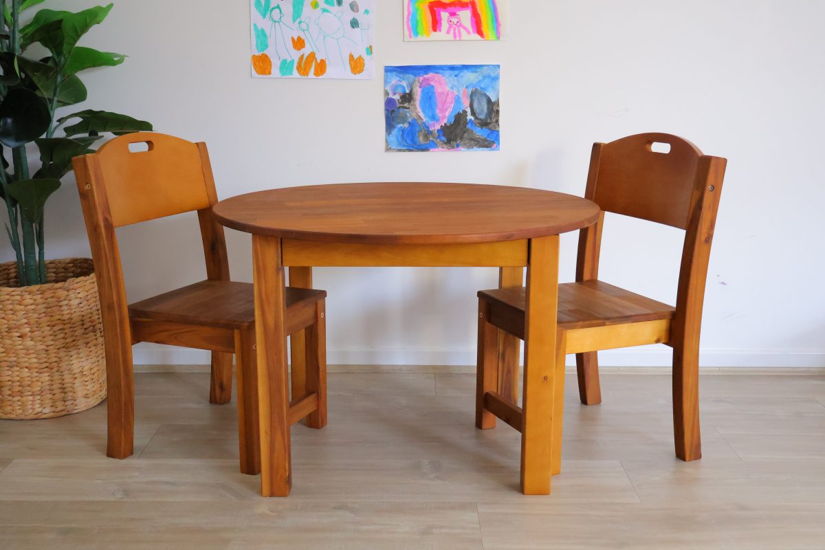 Hardwood Medium Round Table with 2 Stacking Chairs - Image 3