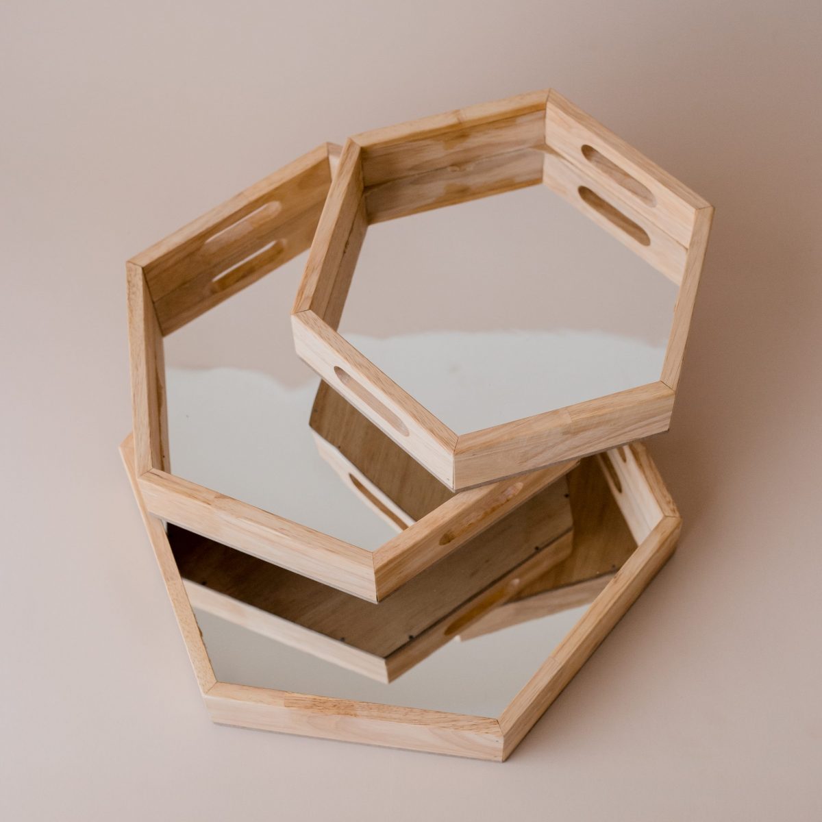 Hexagonal Mirror Trays set of 3 - Image 1