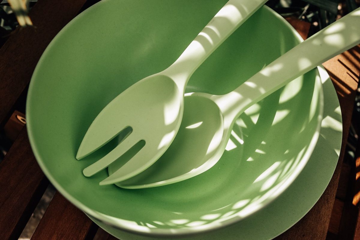 Bamboo Fibre Fork and Spoon Set - Green