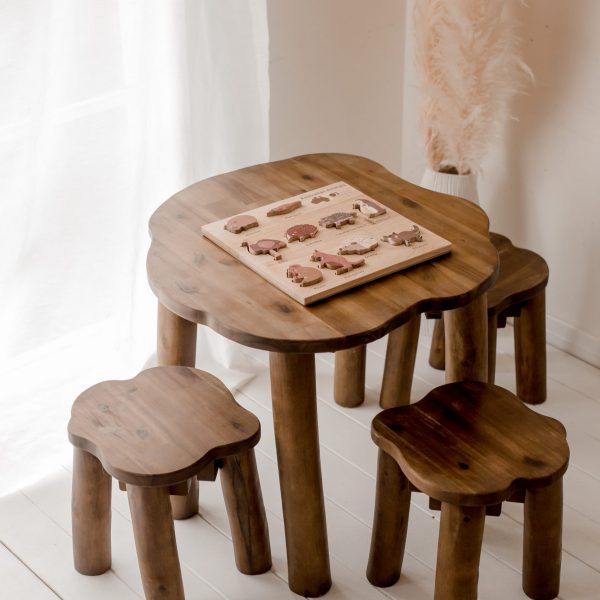 Hardwood Tree Table and 3 Stools Set