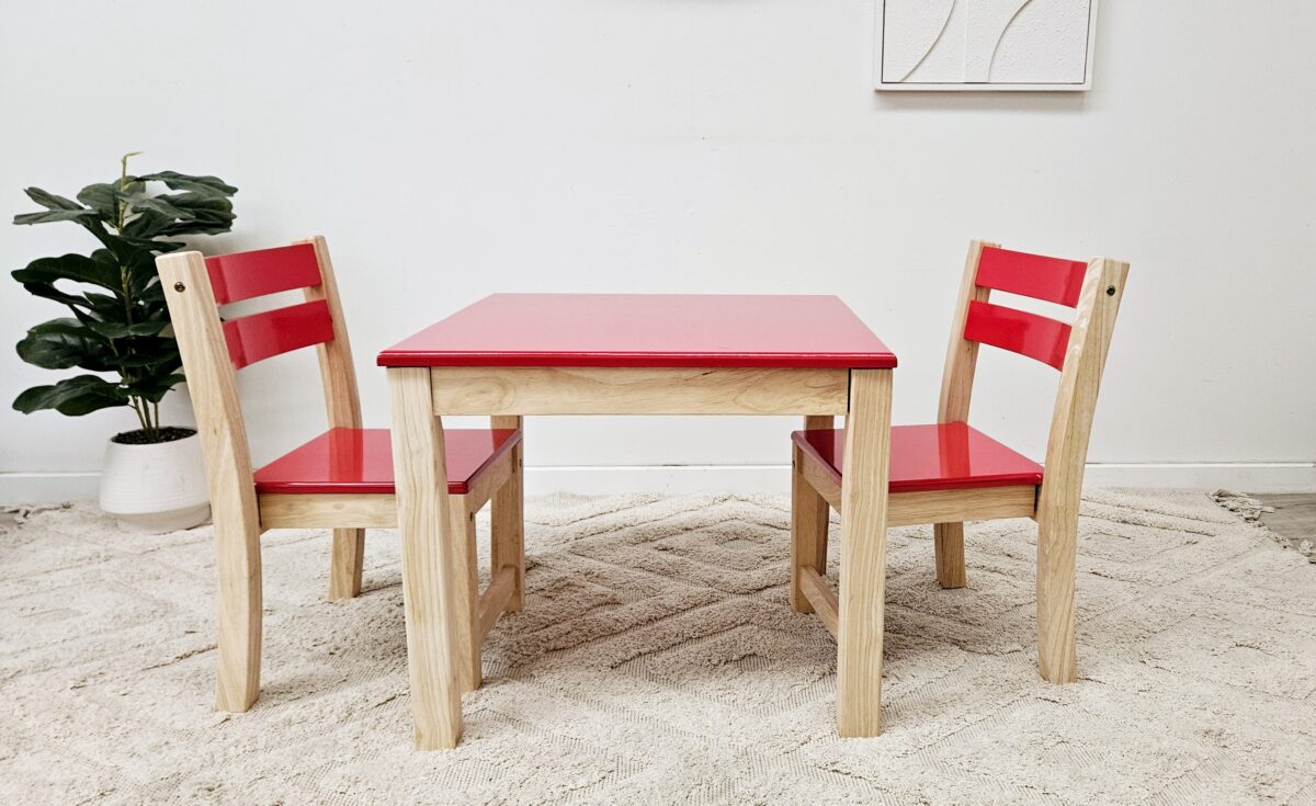 Red Top Timber Table with 2 Matching Chairs - Image 3