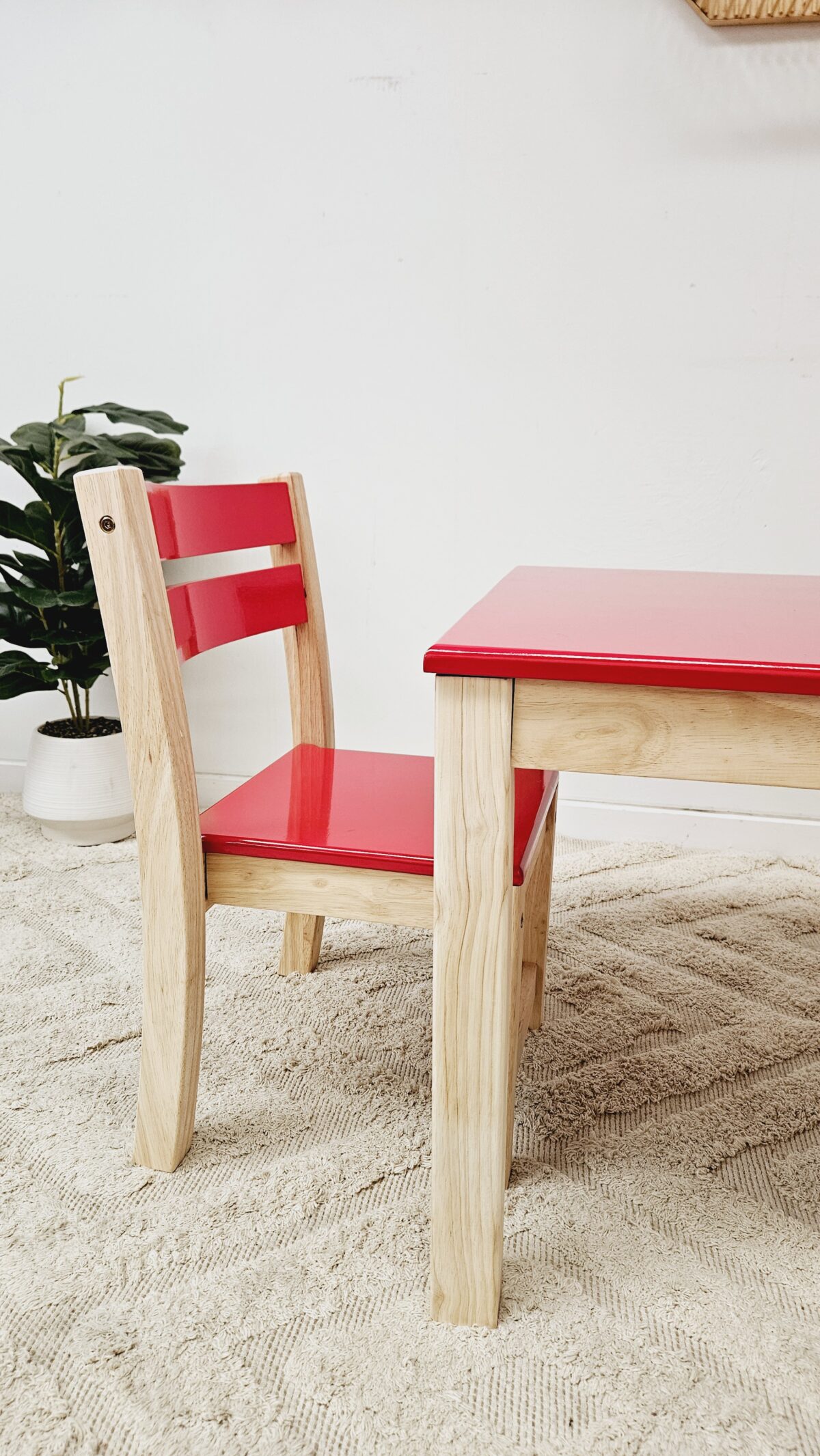 Red Top Timber Table with 2 Matching Chairs - Image 4