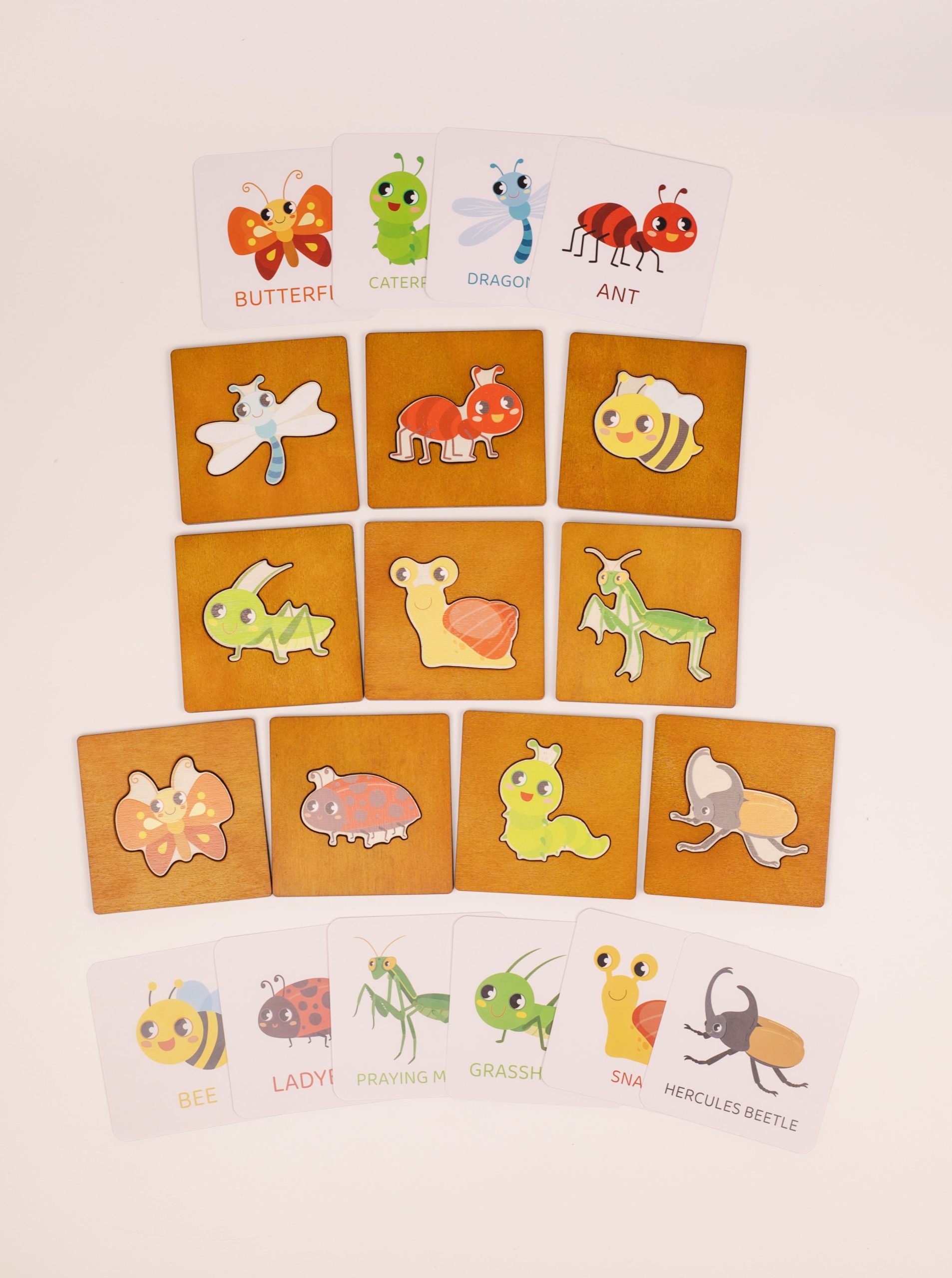 IMG_5015 Wooden Insect Puzzle & Flashcard Set – Montessori Nature Matching Game - Image 1