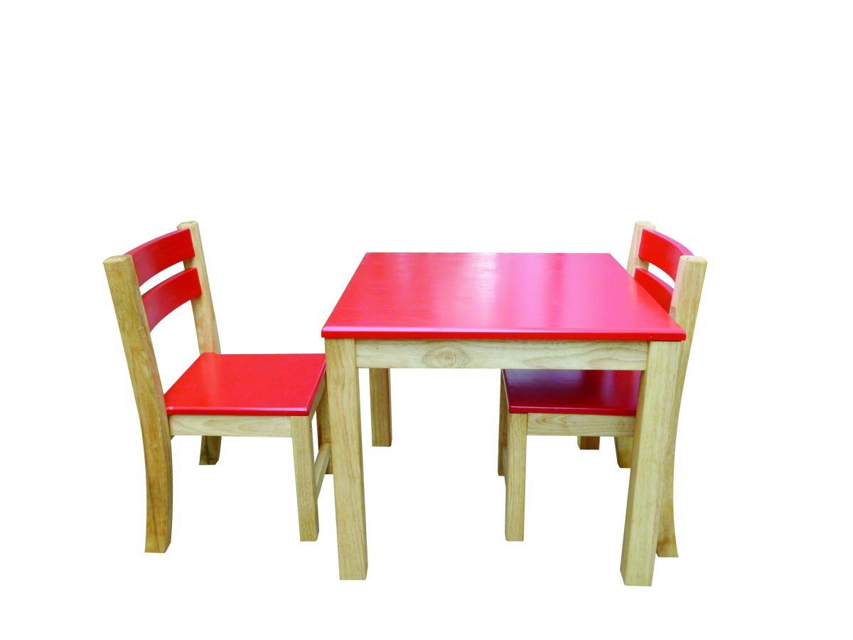 Red Top Timber Table with 2 Matching Chairs