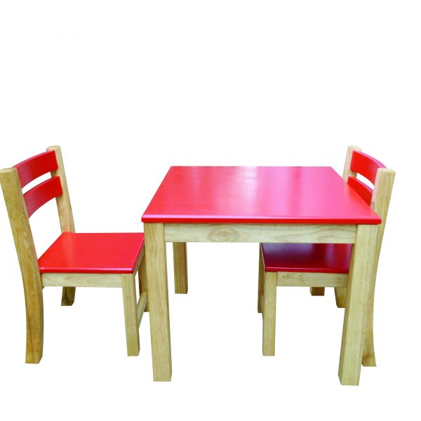 Red Top Timber Table with 2 Matching Chairs