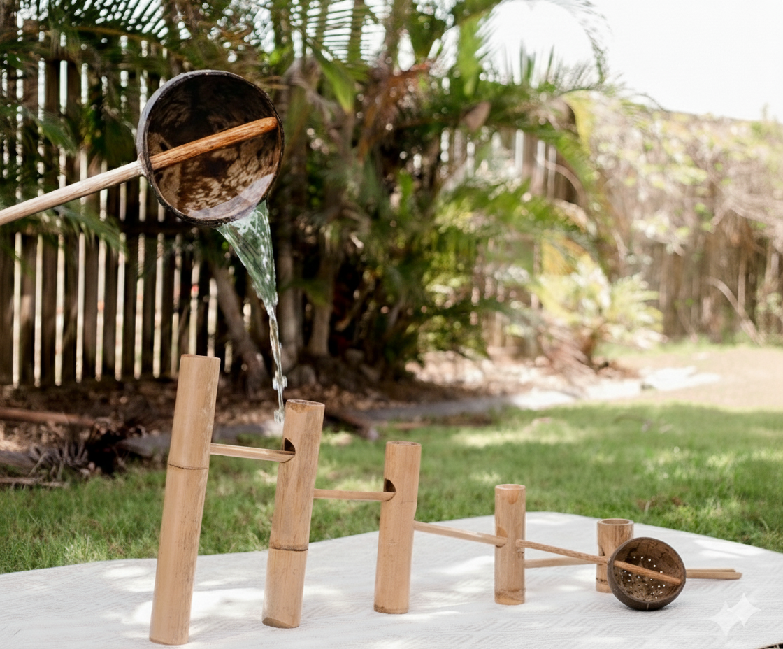 010 481 570 (4) (1) Bamboo Roll-a-Ball Track and Coconut Scoops Set - Image 1
