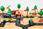 Road Play Set with Coloured Wooden Cars and Wooden Tree Set