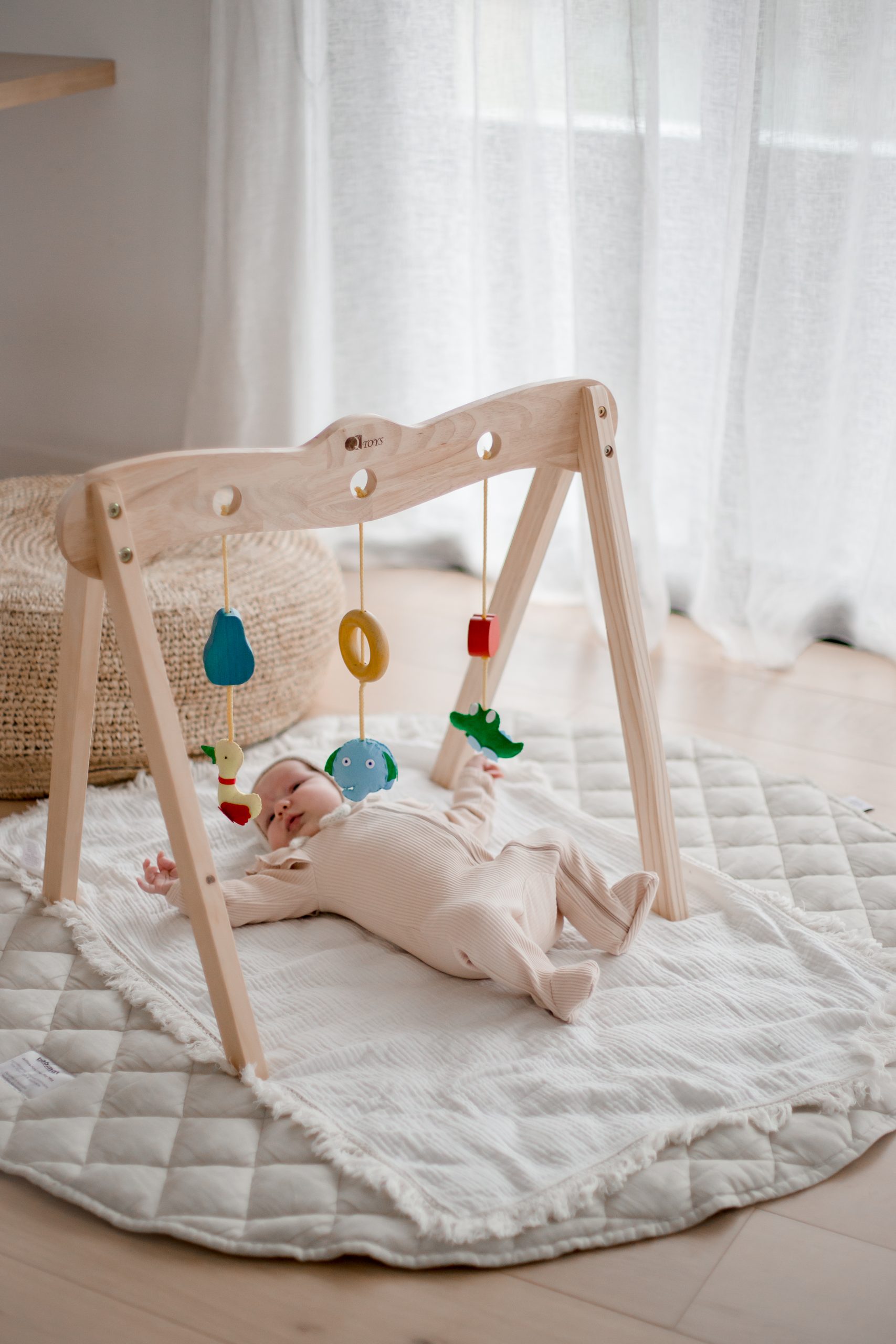 QToys Premium Wooden Baby Gym with Animal Mobiles – Natural Montessori Activity Center - Image 6