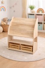 Bookshelf with bamboo storage crates - Image 3