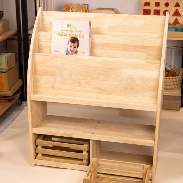 Bookshelf with bamboo storage crates-609